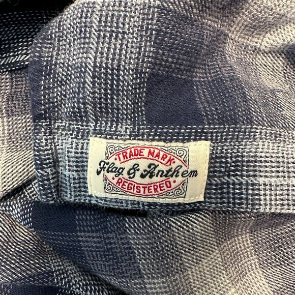 Flag & Anthem Mens Plaid Button-Down Shirt M Tall Navy/Gray - Picture 7 of 9